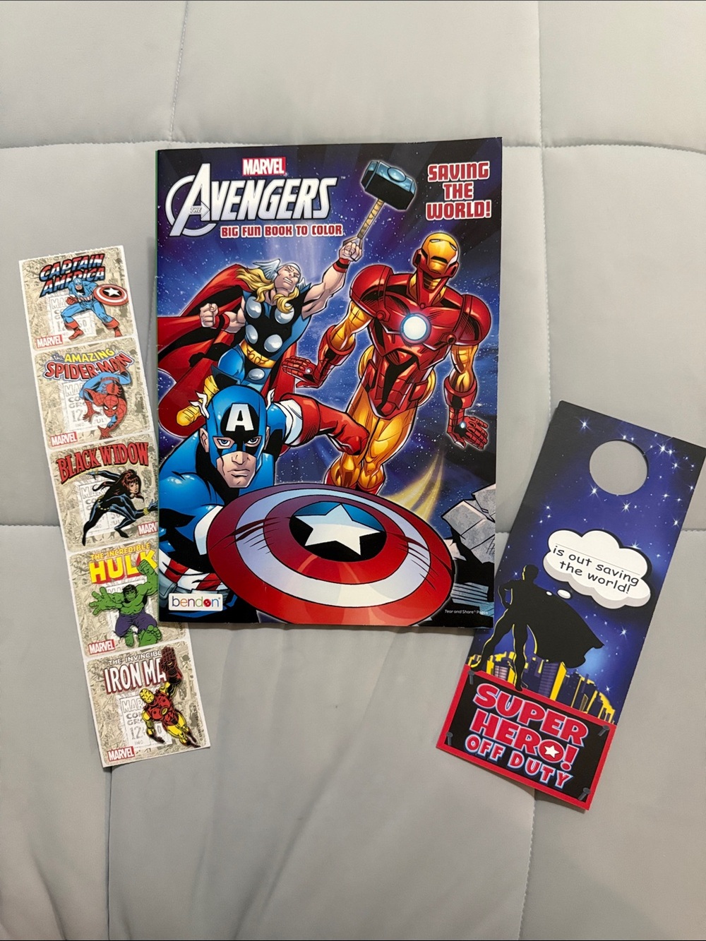 Marvel Avengers Coloring Book, Stickers & Super Hero On Duty Door Knob Sign